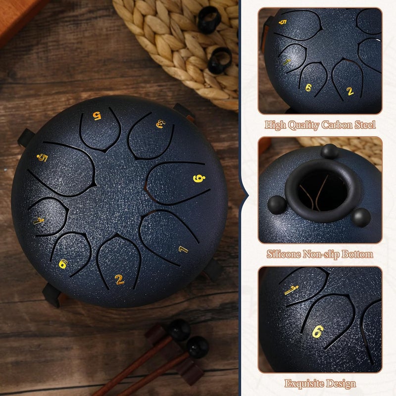 Resholder Rain Drum for Outside Garden Thumb Piano Kalimba Musical Instruments Set 8 Notes 6 Inches Steel Tongue Drum 17 Keys Finger Piano for Adult Beginners Gift for Christmas(Navy Blue) - Image 5